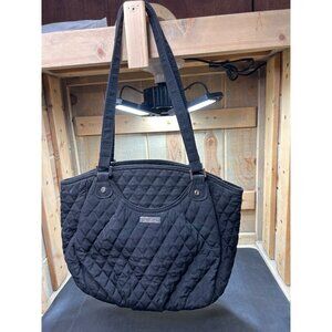Vera Bradley Black Quilted Tote Bag With Floral Lining & Zipper Closure